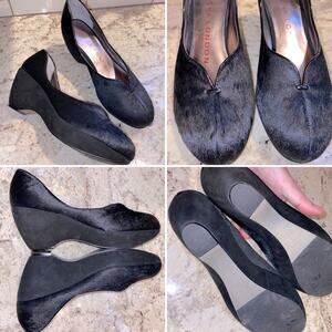 SACHA LONDON $180 Keno Platform Wedge Calfhair Comfort Goth Heel 8 NWOT